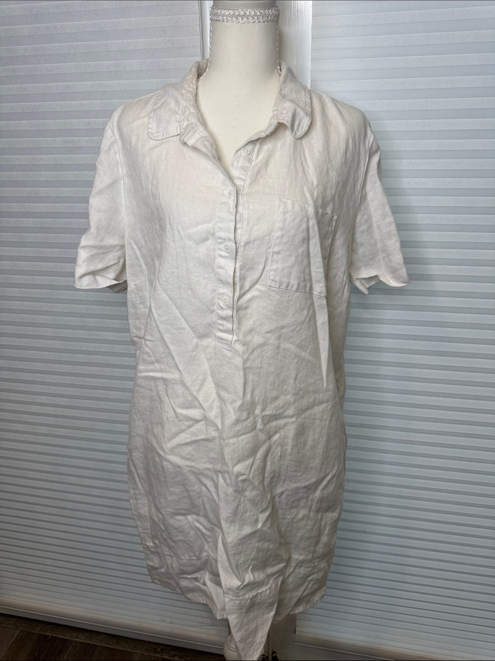 Italian Relaxed White 100% Linen-Blend Midi Shirt Dress - Effortless Everyday
